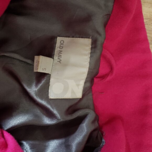 Old Navy Womens Magenta Pink Wool Blend Trench Coat Size S Bold Preppy Classic - Picture 6 of 8
